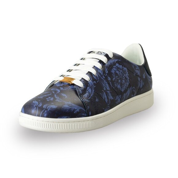 Versace Men's Blue Barocco Print 100% Leather Sneakers Shoes US 7 IT 40 - Picture 1 of 8
